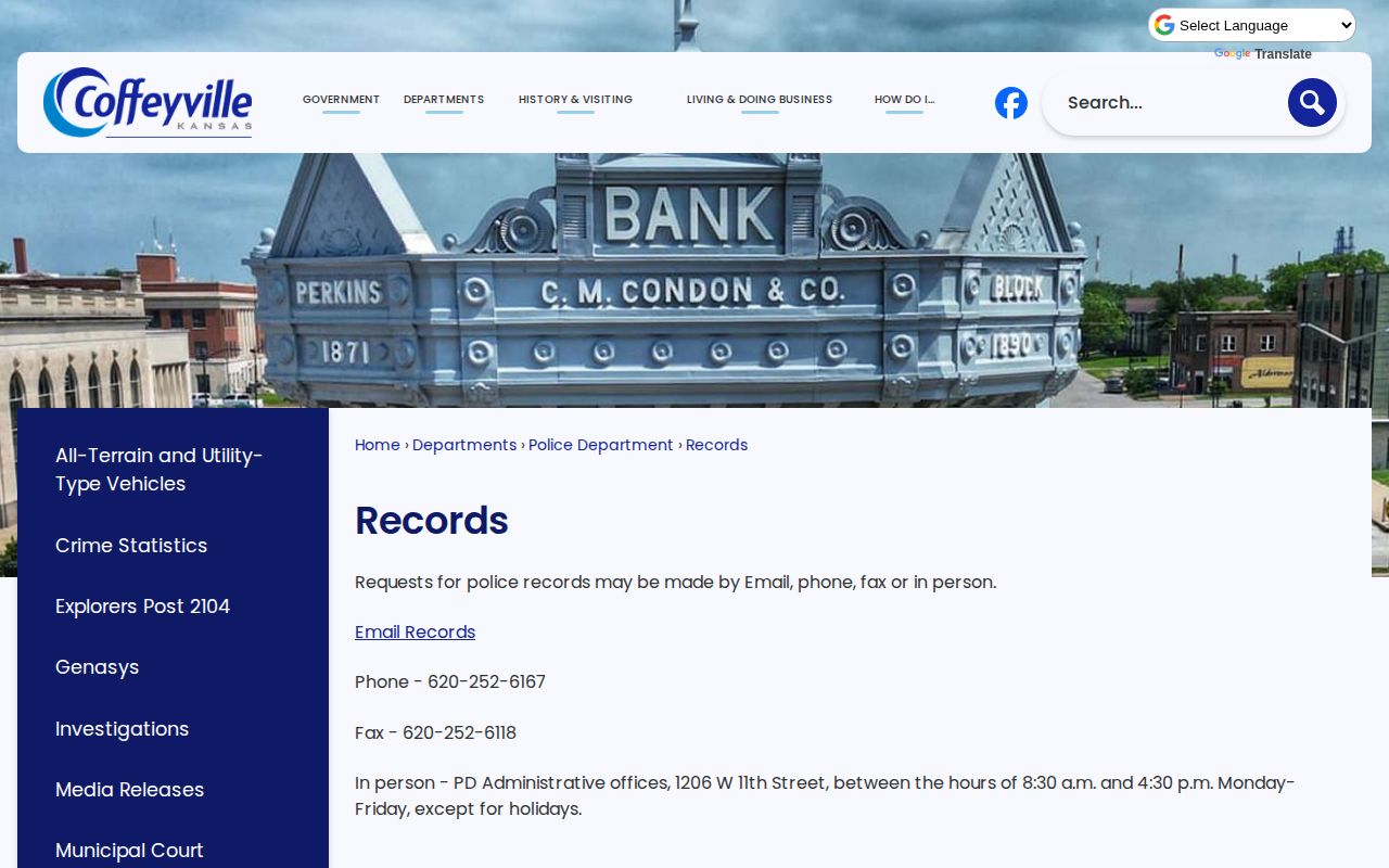 Coffeyville police arrest records request page in Montgomery County