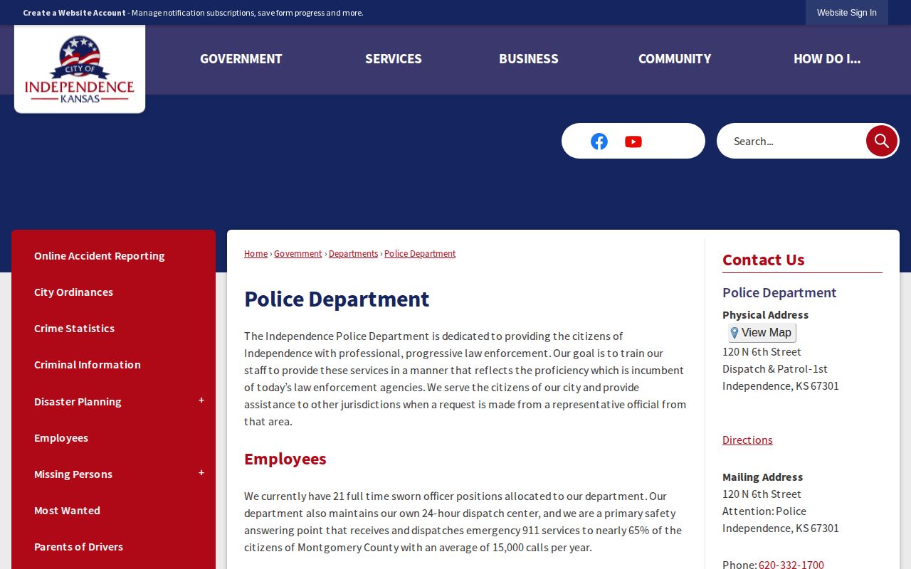 Independence Police Department arrest records source in Montgomery County