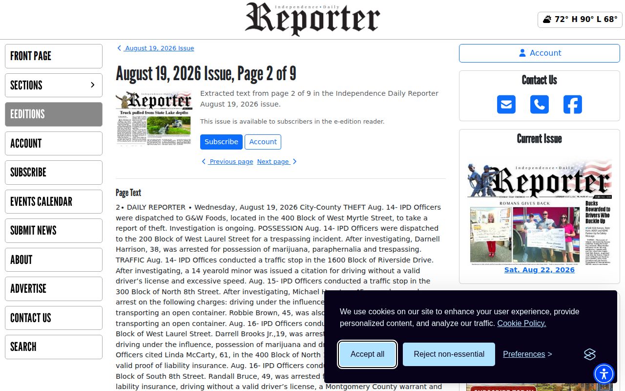 Montgomery County crime news in Independence Daily Reporter digest